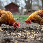 Hühnerfutter auf Erde im Hinterhof