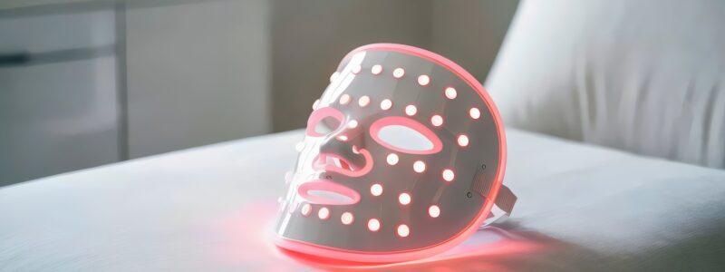 LED-Maske mit rotem Licht auf Liege | Haarentfernung Düsseldorf